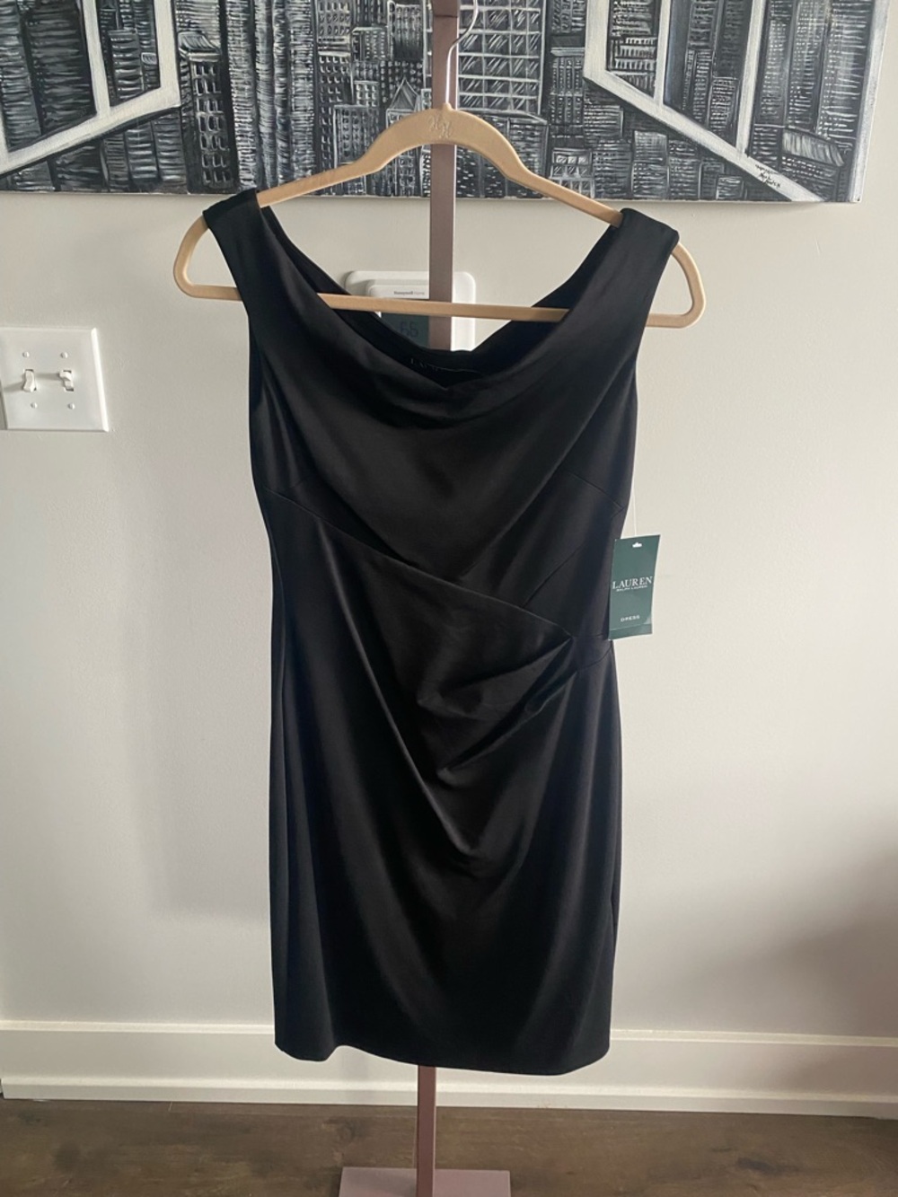 NWT Lauren Ralph Lauren Black Cowl Neck Sheath Dress Size 4